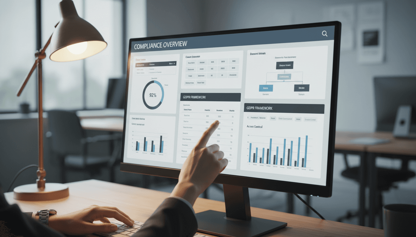 Security compliance specialist reviewing PCI DSS, SOC 2, and ISO 27001 documentation