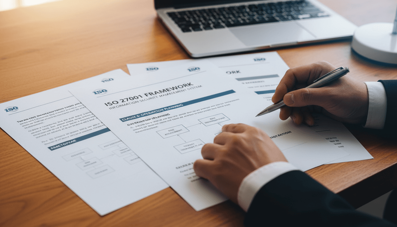 Consultant reviewing security compliance documentation